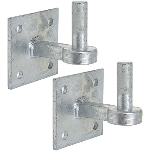 Lot de 2 plaques à crochet galvanisées robustes de 19 mm – Charnières à goupilles carrées pour portail de ferme/champ