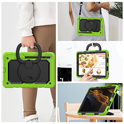 Coque Samsung Galaxy Tab S7 FE antichoc avec poignée rotative verte - 4