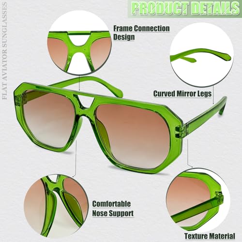 Image of LOHO MAGICA Rectangle Aviator Sunglasses, Retro Sunglasses for Women Men, Trendy Flat Frame Vintage 70s Sun Glasses