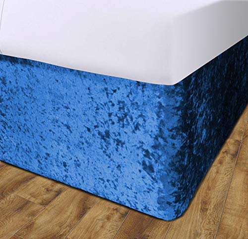 John Aird Crushed Velvet Elasticated Divan Bed Valance (Blue, Single)