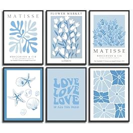 6Pcs Blue Canvas Wall...