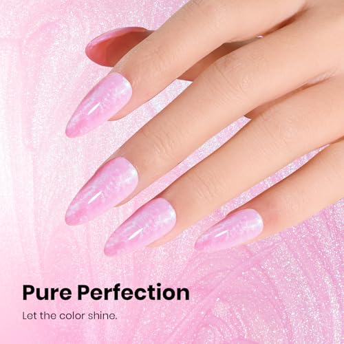 Image of Beetles Pearl Gel Nail Polish - 15ml Stay Shining Nebula Pink Glow Gel Polish Pink Shimmer Blue Sparkle Thread Effect Nail Art Uv Led Home Salon Long-Lasting Soak-Off Nail Gel Gift for Women