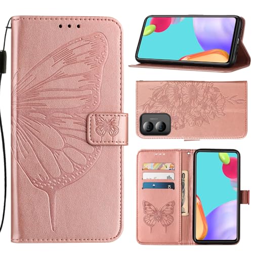 Covthch for RAZ Memory Cell Phone 2024 Case, Magnetic Buckle Leather Kickstand Shockproof Protection Case, Credit Card Holder Movable Clip Flip Wallet Case for RAZ Memory Cell Phone 2024 -Rose Gold