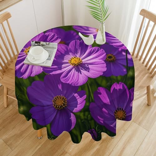 Nappe ronde polyester lavable en machine imprimé floral violet 177cm