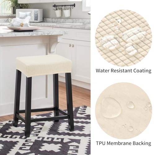 Image of YISUN Stool Covers Rectangle - 4 Pack Stretch Waterproof Saddle Seat Cover Counter Bar Stools Bar Chairs Covers Kitchen Island Chairs Cushion Protector (4, Beige)