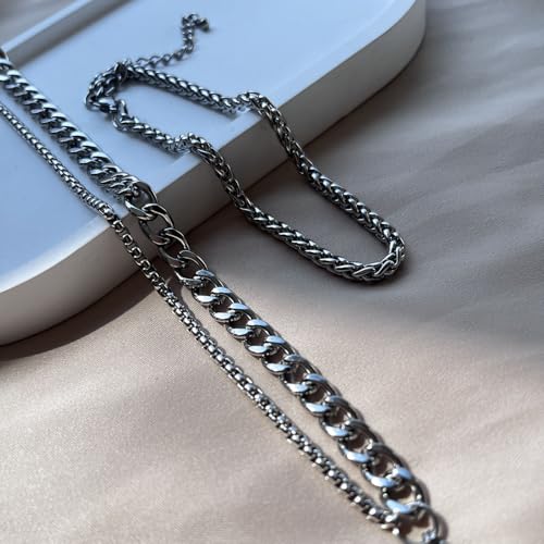 Image of Silver Ankle Bracelets for Women Waterproof Stainless Steel Anklet Adjustable Layered Cuban Silver Anklets Set Summer Beach Foot Jewelry Gift