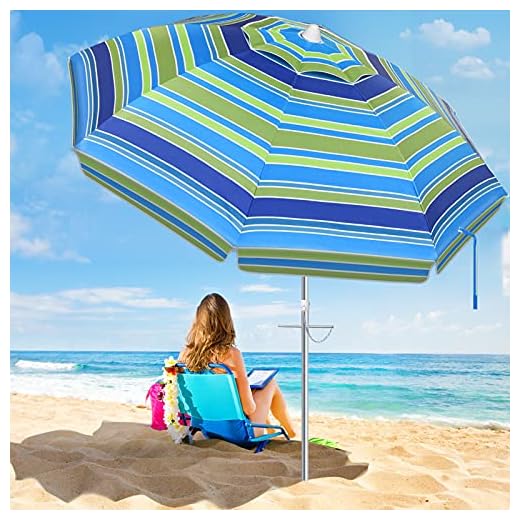 SANSUNTEK Beach Umbrella,Patio Beach Umbrella with Sand Anchor and Tilt Aluminum Pole, 6.5FT Outdoor Windproof Portable UV Protection Beach Umbrella for Sand with Carry Bag for Garden Beach