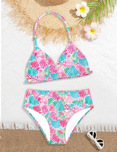 Image of Girls Swimsuit Bikini Set,Criss Cross Bathing Suits for Girl Two Piece Solid Color Girls' Swimwear for 7-16 Years