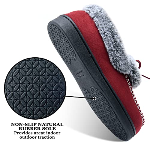Image of DL Womens Fuzzy Warm Moccasin Slippers Memory Foam, Soft Fluffy Women's Winter House Slipper Closed Back Fur Lined, Cozy Ladies Suede Indoor Bedroom Houseshoes Non-Slip