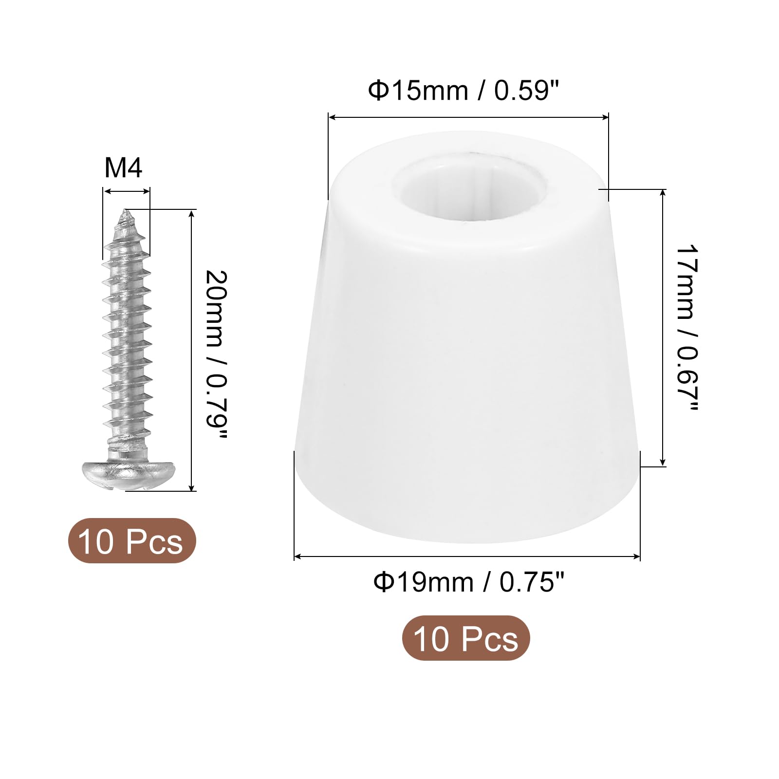 uxcell 10Pcs Rubber Bumper Feet, 17mm H x 19mm W Round Pads with Stainless Steel Washer and Screws for Furniture Appliances - Image 2