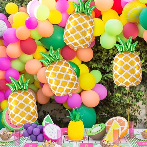 Image of 6 Pcs Pineapple Balloons, 29 Inch Pineapple Foil Balloons, Large Fruit Mylar Balloon for Summer Themed Party Birthday Baby Shower Decorations
