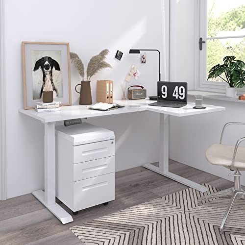 Sanodesk 71-Inch Large Dual Motor L-Shaped Electric Height Adjustable Standing Desk - Reversible Panel - White Top/White Frame - Ideal For Gaming, Home Office Or Computer Workstation #TOP1