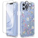GVIEWIN for iPhone 13 Pro Max Case Floral, with Screen Protector&Camera Lens Protector,[Non Yellowing] Soft Shockproof Clear Phone Protective Cover for Women, Flower Pattern Design 6.7