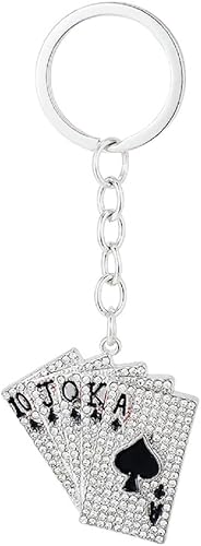 QDDollars Llavero de póquer para mujer, llavero de cartas de juego para niñas, tarjetas de póquer brillantes Royal Flush