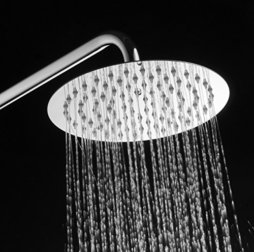 Yodel 12-inch Solid Round Ultra Thin Rainfall Shower Head, Brushed Stainless Steel