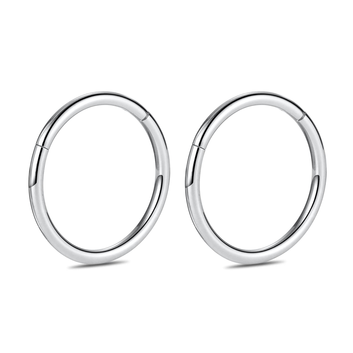 hengkaixuan 2 piezas G23 Titanio 20G 18G 16G 14G 12G 10G 8G Segmento Bisagra Anillo de aro sin costuras Clicker Ring Cartílago Helix labio Tragus Septum Nariz Anillo Dormir Anillo Body Piercing