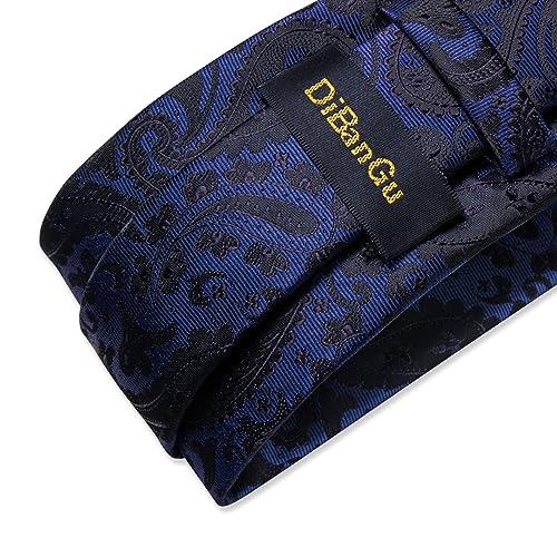 Image of DiBanGu Mens Paisley Tie Sets Silk Jacquard Woven Floral Necktie and Pocket Square Cufflinks Wedding Business Party