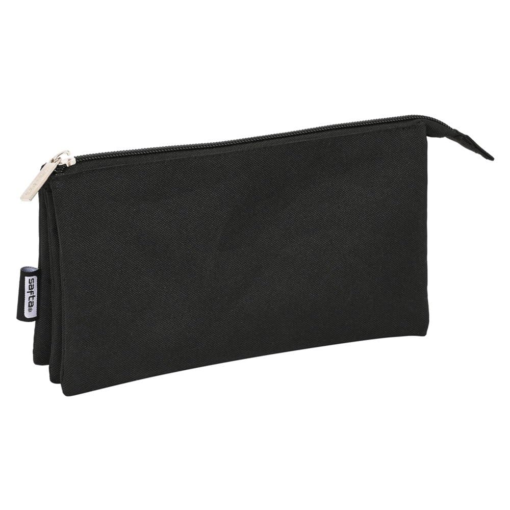 SAFTA 6579744 Triple Pencil Bag Black 22X12X3Cm, Multicoloured