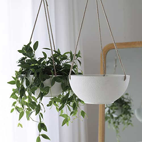 La Jolie Muse White Hanging Planter Basket - 8 Inch Indoor Outdoor Flower Pots, Plant Containers W/ Drainage Hole, Plant Pot For Hanging Plants, Pack 2 #TOP2