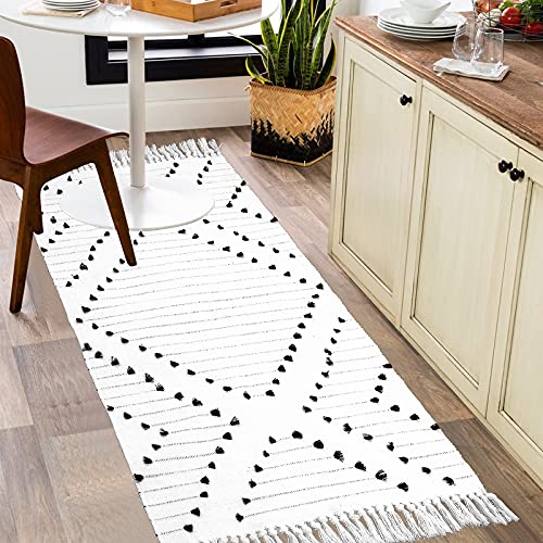 Boho Bedroom Rug 2'X 4.3', Cotton Hand-Woven Runner Rug With Tassel Machine Washable Entryway Rug Moroccan Tribal Decorative Floor Mat For Porch/Doorway/Laundry/Kitchen/Bathroom #TOP5