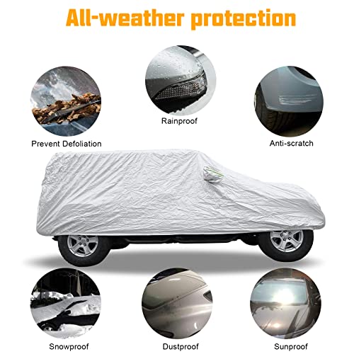 Image of Winunite Silver Outdoor Full Car Cover Compatible with Jeep Wrangler CJ YJ TJ JK JL 4-Door 1965-2023 Waterproof Rain Protector All Weather Sun, Snow Car Covers with Driver Door Zipper