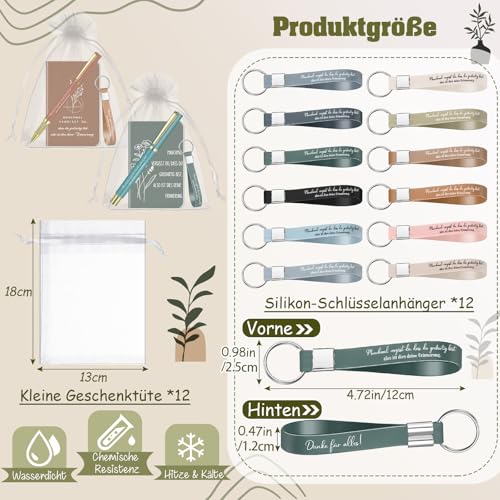 Clabby 12 Sets Dankeschön Geschenke für Kollegen Lehrer 12 Inspirierende Notizblöcke mit Spruch 12 Motivationsstifte 12 Silikon Schlüsselanhänger 12 Organzabeutel Kleine Geschenke für Team Abschied