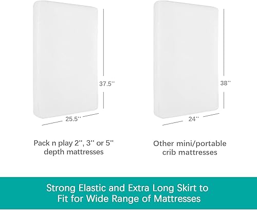 Miniatura 4 de Funda protectora de colchón impermeable para empacar y jugar, juego de 2 unidades, hecha de superficie de rizo de viscosa, ultrasuave y agradable al