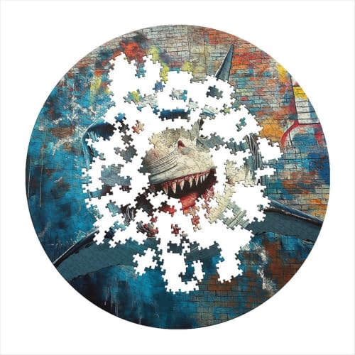 Puzzle de 1000 piezas redondo antiestrés de tiburón contra el aburrimiento en adultos 4