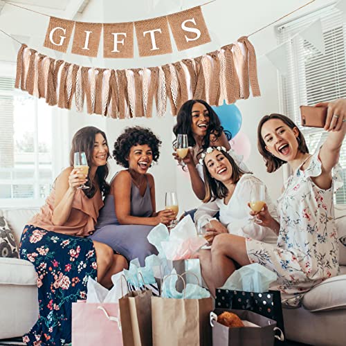 2-Pcs-Boho-Burlap-Banner-Baby-Shower-Decorations-Set-Include-Rustic-Gift-Banner-Decor-Bunting-Sign-Bunting-Gifts-Sign-Burlap-Lace-Tassel-Garland-Rag-Garland-Tie-for-Party-Wedding-Bridal-Farmhouse 2 Pcs Boho Burlap Banner Baby Shower Decorations Set Include Rustic Gift Banner Decor Bunting Sign Bunting Gifts Sign Burlap Lace Tassel Garland Rag Garland Tie for Party Wedding Bridal Farmhouse