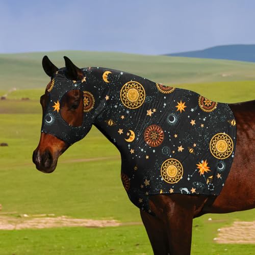 Image of Horse Stretch Hood|Horse Slicker Hood with Zipper|Without Ears Snug、Extra Large Eye Holes|Covers Face, Shoulders, Mane, Chest and Withers Perfect for Show-L(Orange Sun)