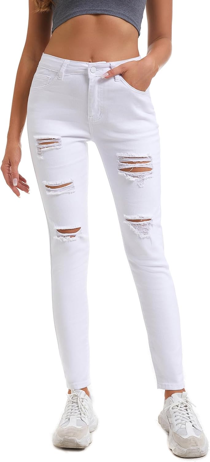 Women's Ripped Skinny High Waisted Stretch Slim Fit Distressed Jeans