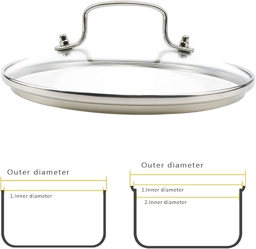 Miniatura 3 de Tighall Tapa de vidrio templado de 8 pulgadas con orificio de ventilación de vapor, olla universal de repuesto con asa de soporte, borde de acero