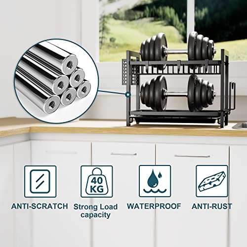 Dish Drainer Black (43.5 x 24.5 x 34.5), 2-Tier Stainless Steel, Dish Drainer with Utensil Holder and Drip Tray - Image 4