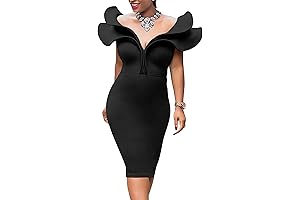 GOBLES Women's V Neck Ruffle Shoulder Bodycon Club Sleeveless Evening Party Dress