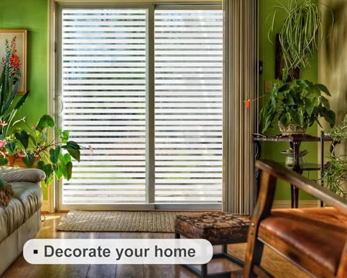 Image of WOO Home Frosted Glass Window Film & Stickers (24 X 240 Inchs) Privacy Window Cover for Home & Office - Easy Apply, UV Protection, Removable Decorative Film (Frosted Striped 2 X 20 SQFT)
