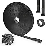 12.5m Klettband mit 60 Schnalle,2cm Breit Freie Schnittlänge Klett Kabelbinder Wiederverschließbar Schwarz Klettbänder zum Organisieren Ihrer Kabel, Schnüre, Schläuche