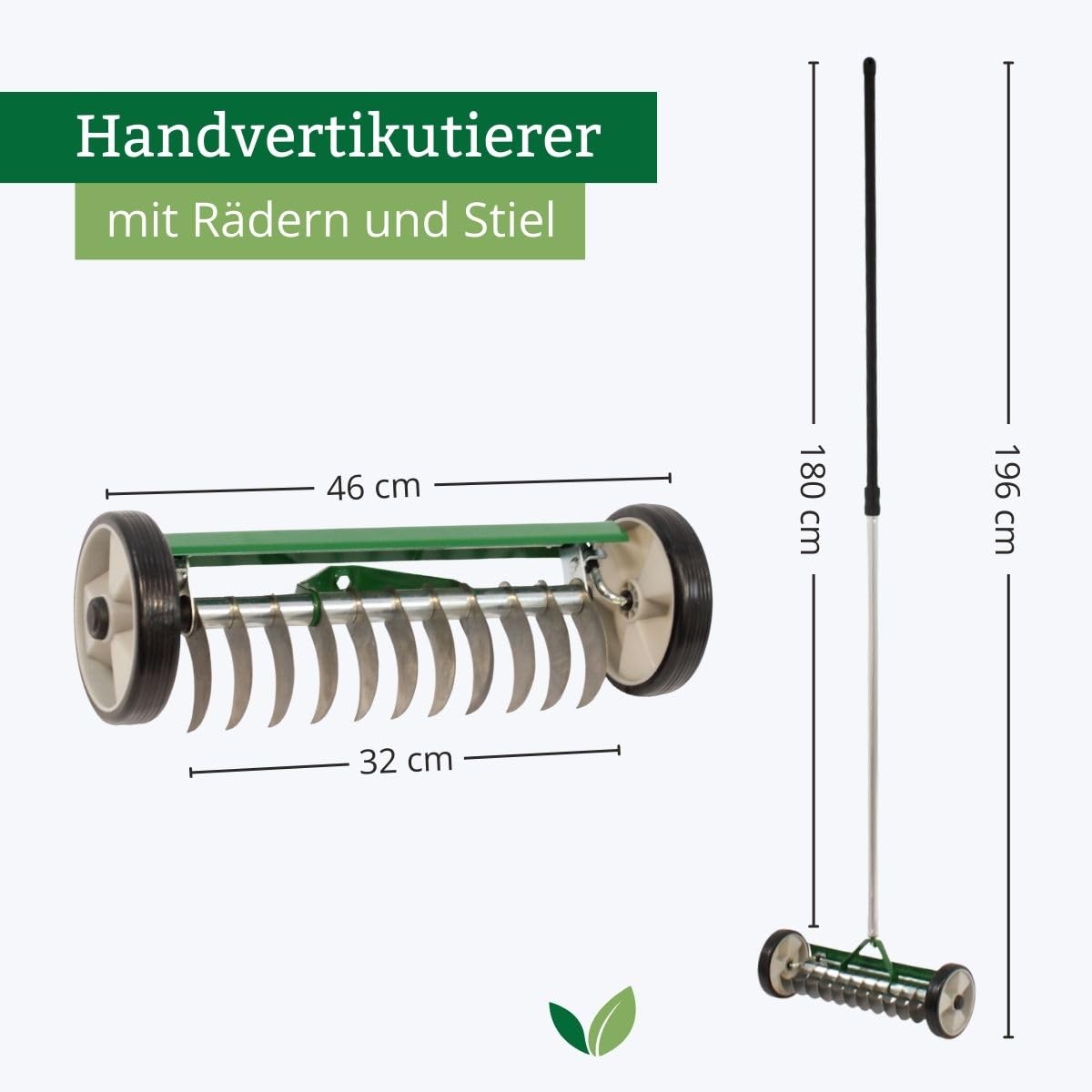 Rekord - Handvertikutierer 32 cm - Stahl Rasenlüfter mit 180 cm Alustiel