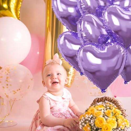 Image of Light Purple Heart Balloons,18 Inch Light Purple Foil Mylar Love Heart Shaped Balloons for Anniversary Wedding Engagement Celebration Birthday Party Baby Shower Valentines Decorations(12Pcs)