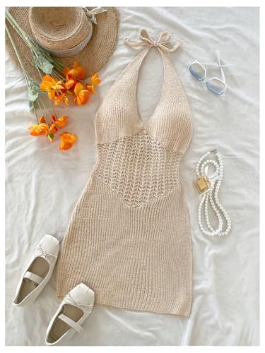 Image of GORGLITTER Women's Crochet Dresses Sexy Hollow Out Tie Backless Sleeveless Bodycon Sundress