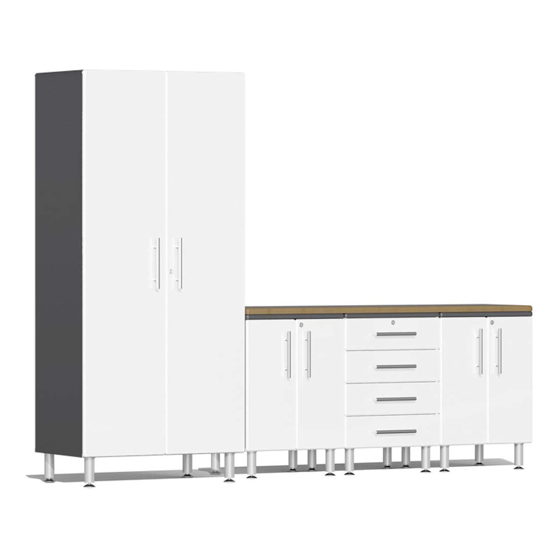 Ulti-Mate UG26052W 5-Piece Cabinet Kit with Bamboo Worktop in Starfire White Metallic Grey