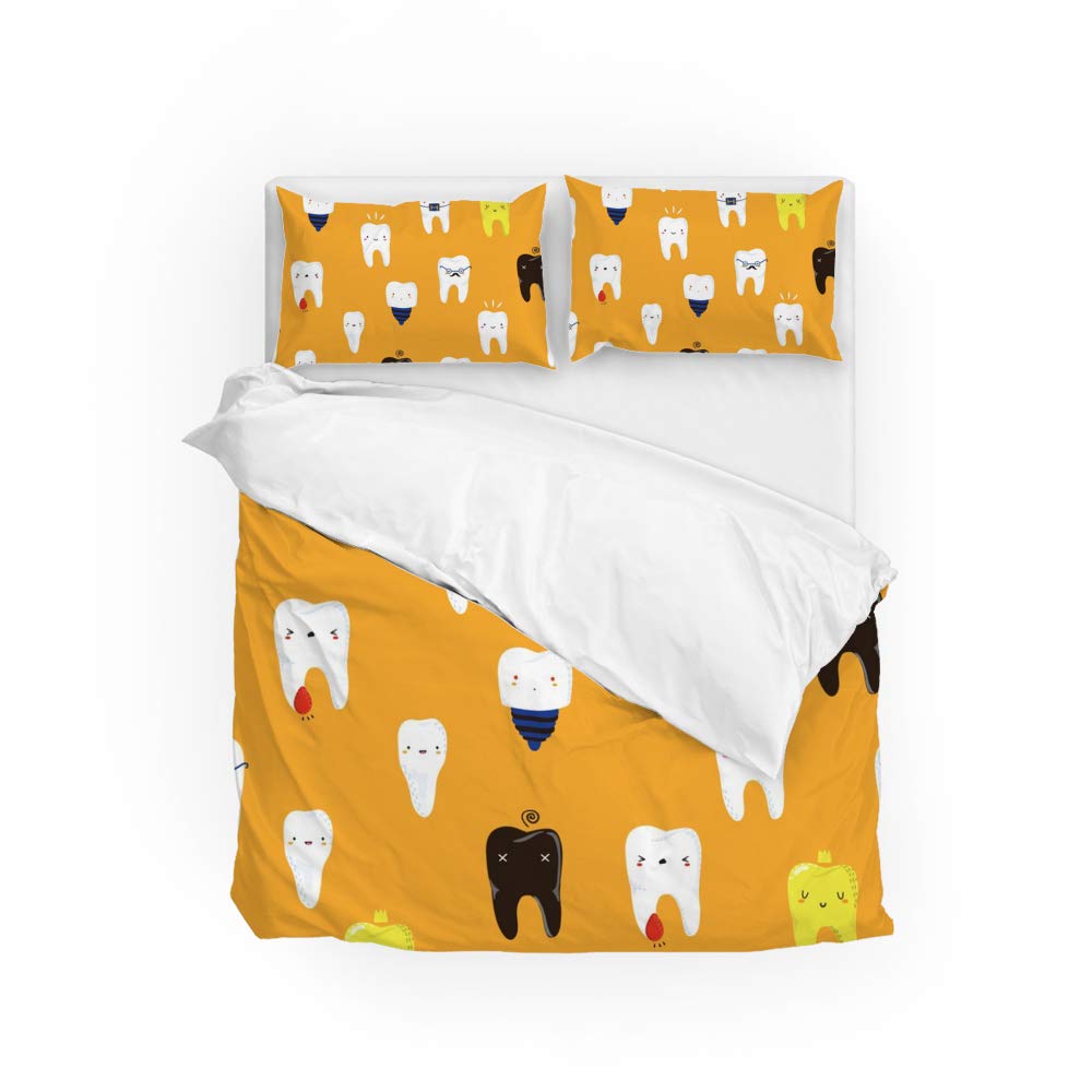 Parure de couette motif dents tissu durable et doux pour literie grand confort