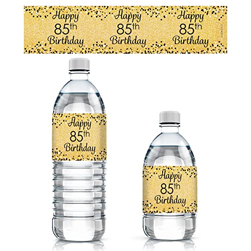 85Th Birthday Party Favor Water Bottle Labels - Black And Gold, 24 Count #TOP20
