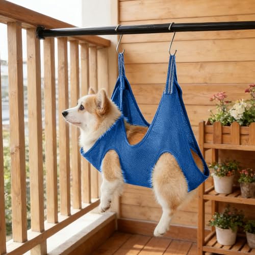 Pet Grooming Hammock with Hooks for Cats Dogs Nail Trimming Brushing, Blue | Soft Polyester Pet Grooming Hammock with S-Hooks for Cats and Dogs Ideal Nail Trimming Brushing and Ear Cleaning — view 3