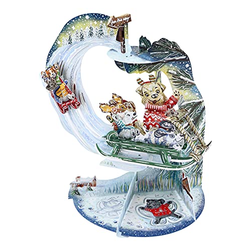 Carte de vœux pop-up 3D chiots de luge Santoro pour émerveiller les enfants en hiver