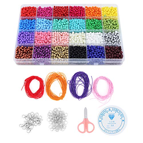 MoYouno Perline di Vetro da 4 mm Perline con Lettere dell'alfabeto 5000 Pezzi per Kit per creazione di Braccialetti di Gioielli con Linee Elastiche Trasparenti, Strumenti Accessori Fai-da-Te