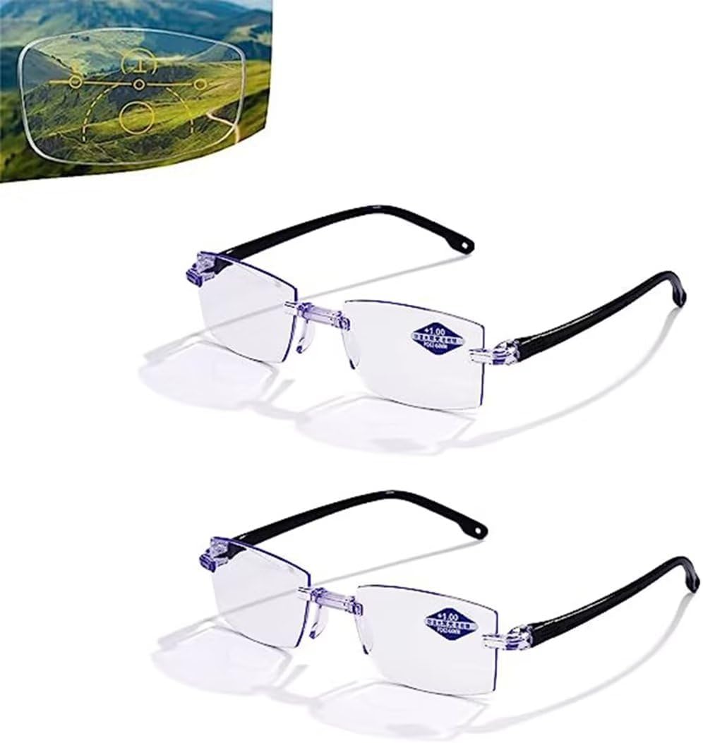 2pcs Color Glint Sapphire High Hardness Anti-blue Progressive Far and Near Dual-use Presbyopic Reading Glasses