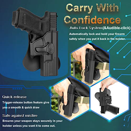 Owb Paddle Holster For Glock 17 19 19X 22 23 31 32(Gen 1 2 3 4 5),Airsoft Glock 17 19 - Index Finger Released,Adjustable Polymer Gun Holster,Open Carry Belt Holster,Fast Release - Right Handed #TOP2