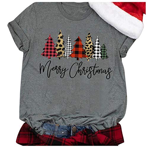 t Shirts for Women Plus Size Eashery Its The Most Wonderful Time The Year T Shirt Women Plaid Christmas Tree Tee Tops Letter Print Long Sleeve Holiday Shirt Grey