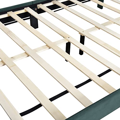 Velvet Fabric Full Size Upholstered Platform Bed With Tufted Headboard, Upholstered Mattress Foundation, Wooden Slat Support, No Box Spring Needed, Full Bed Frames For Bedroom/Guestroom (Green, Full) #TOP5
