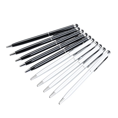 Yizhet Pluma de la aguja del tacto para iPhone, iPad, Samsung y todos dispositivos de pantallas capacitivas para teléfonos inteligentes (2 en 1) Diseño delgado (Pack de 10) Plata Negro 5x